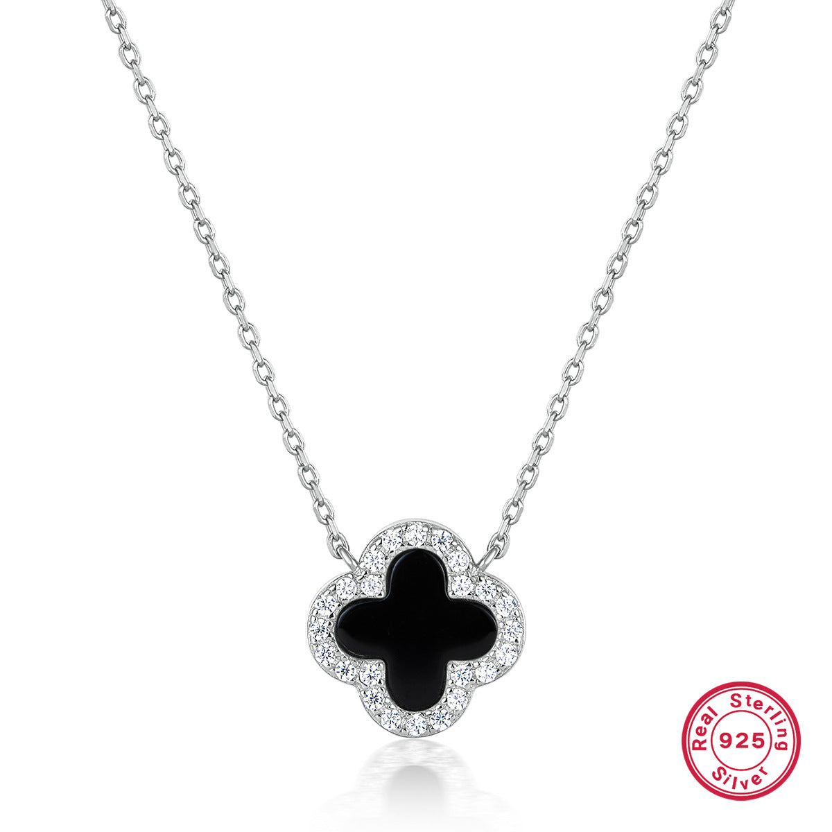 925 Sterling Silver Four-Leaf Clover Necklace | Zircon Inlaid Light Luxury Clavicle Chain for Women, Cross-Border Wholesale