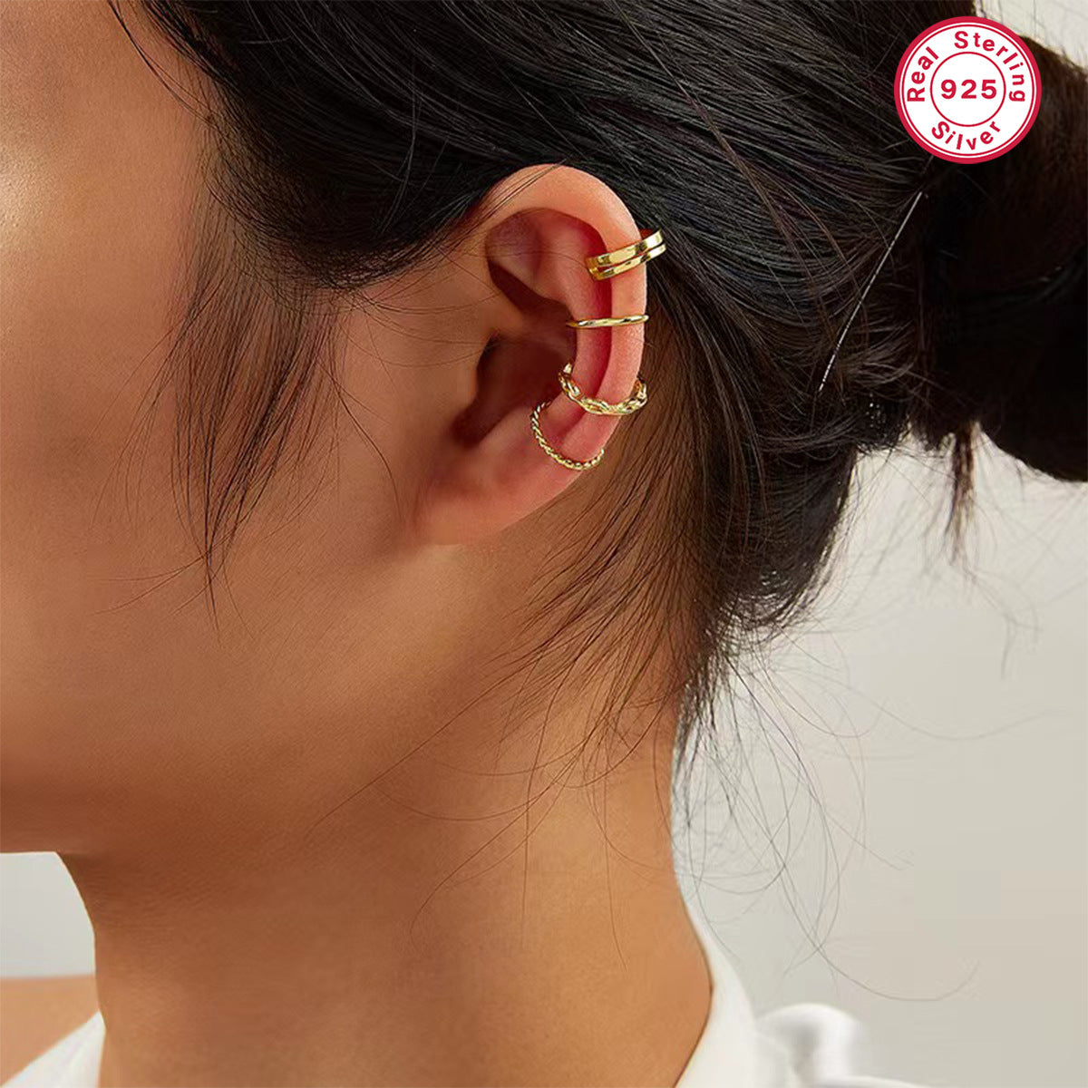 French Twist Ear Clips - 925 Silver No Piercing Earrings