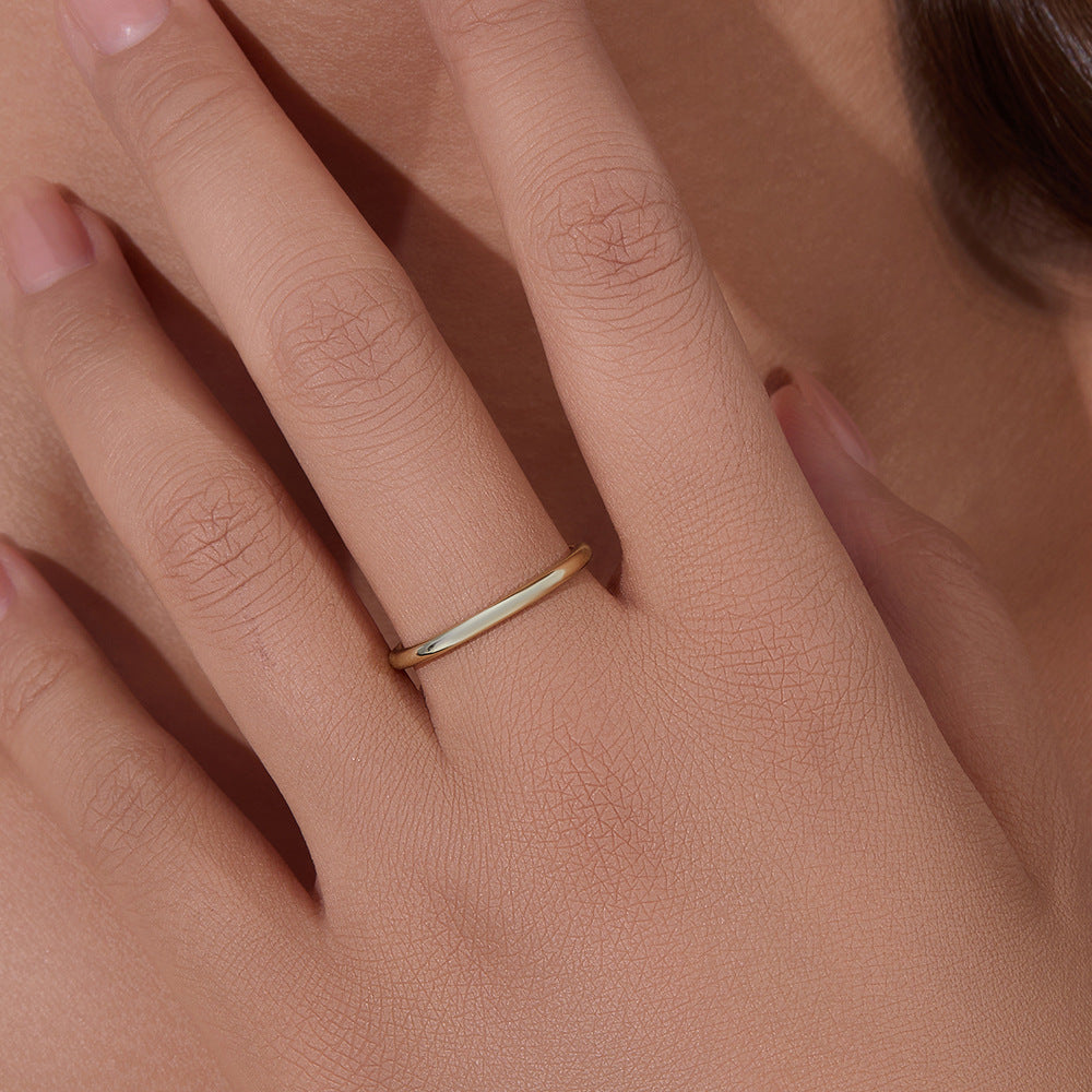 925 Sterling Silver 14K Gold Plated Skinny Band Ring, Minimalist Korean Ins Style Jewelry