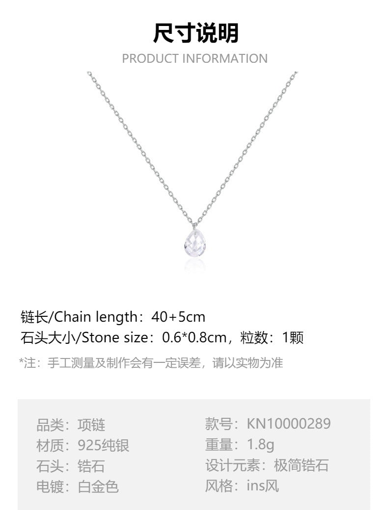 Teardrop Zircon Necklace - 925 Silver Minimalist Niche Choker Wholesale