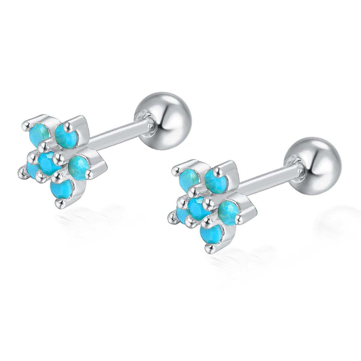 Flower Screw Earrings - 925 Silver Diamond Petal Jewelry Wholesale