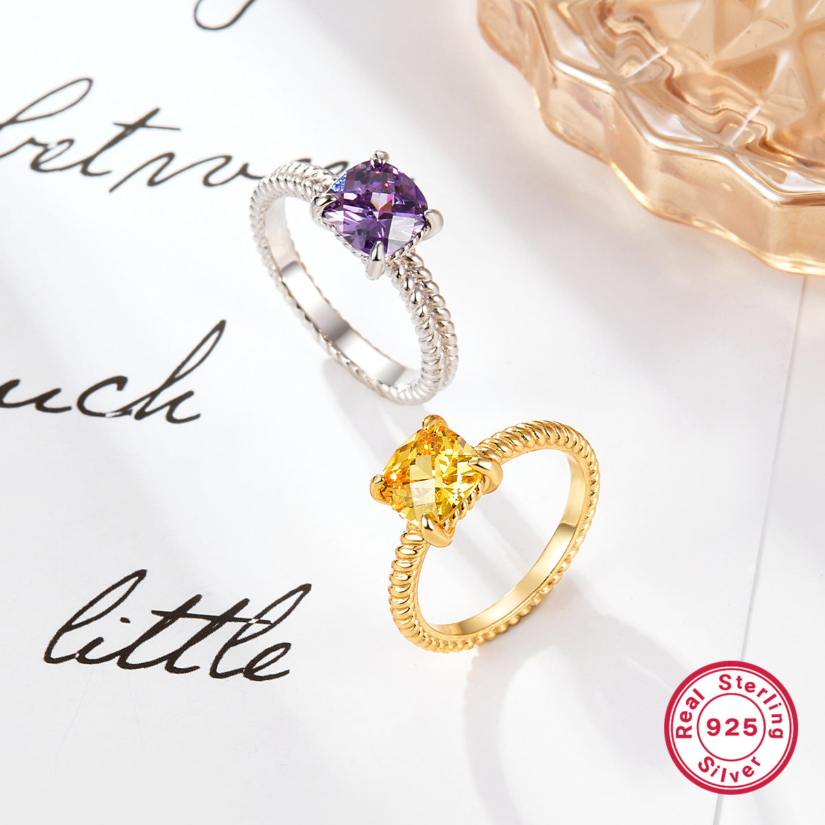 S925 Multicolor Zircon Set | Square Earrings, Ring & Necklace