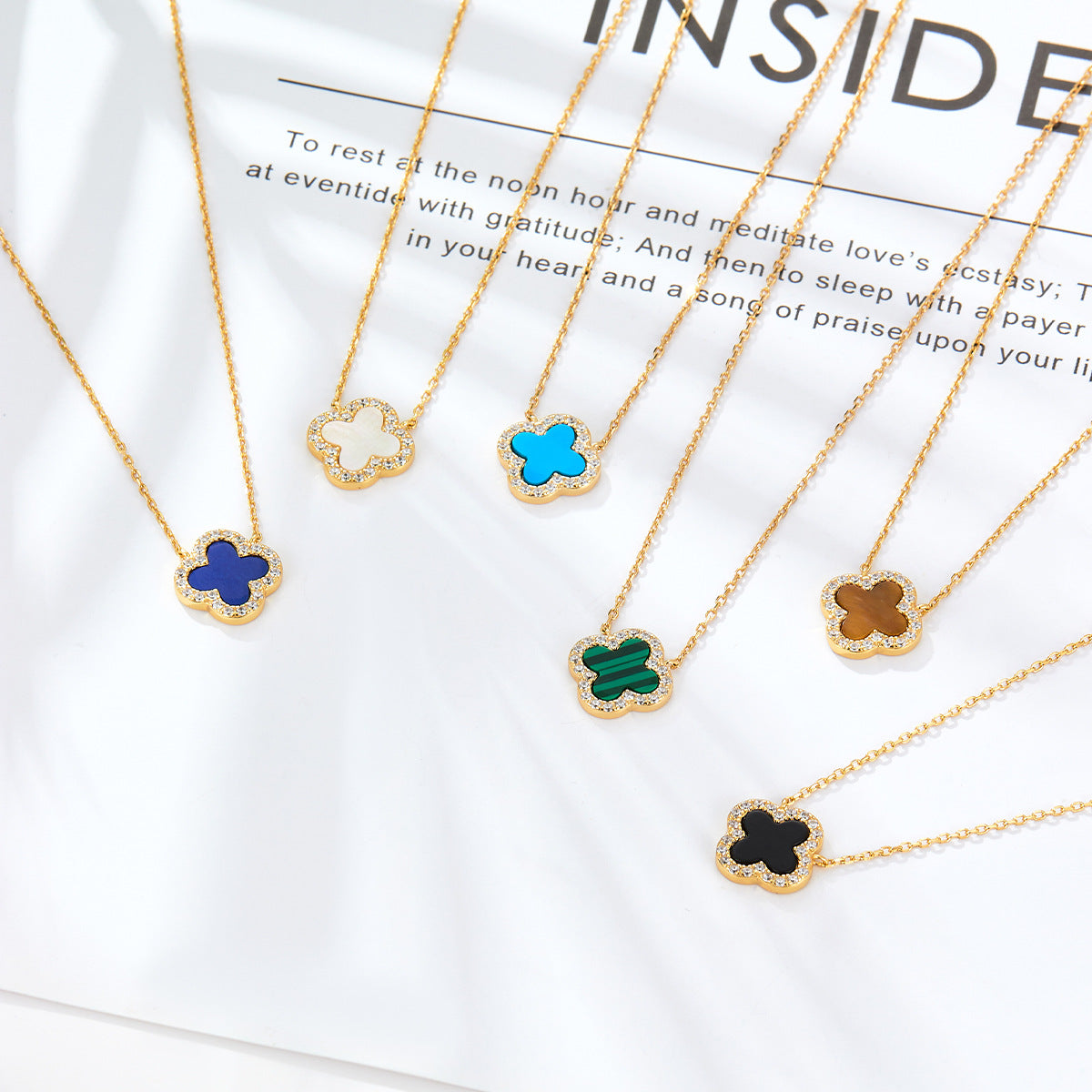 Four Leaf Clover Necklace & Earrings Set - Sterling Silver Black Agate Jewelry Gift