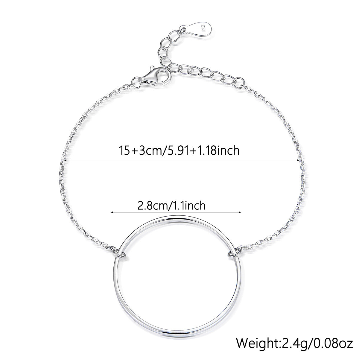Polished Circle Bracelet - 925 Silver Minimalist Light Luxury Chain
