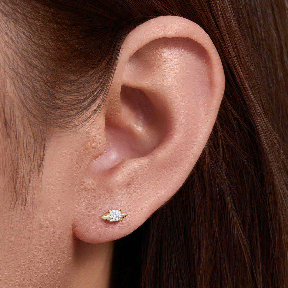 925 Sterling Silver Minimalist Geometric Cone Stud Earrings, Single Diamond Versatile Jewelry