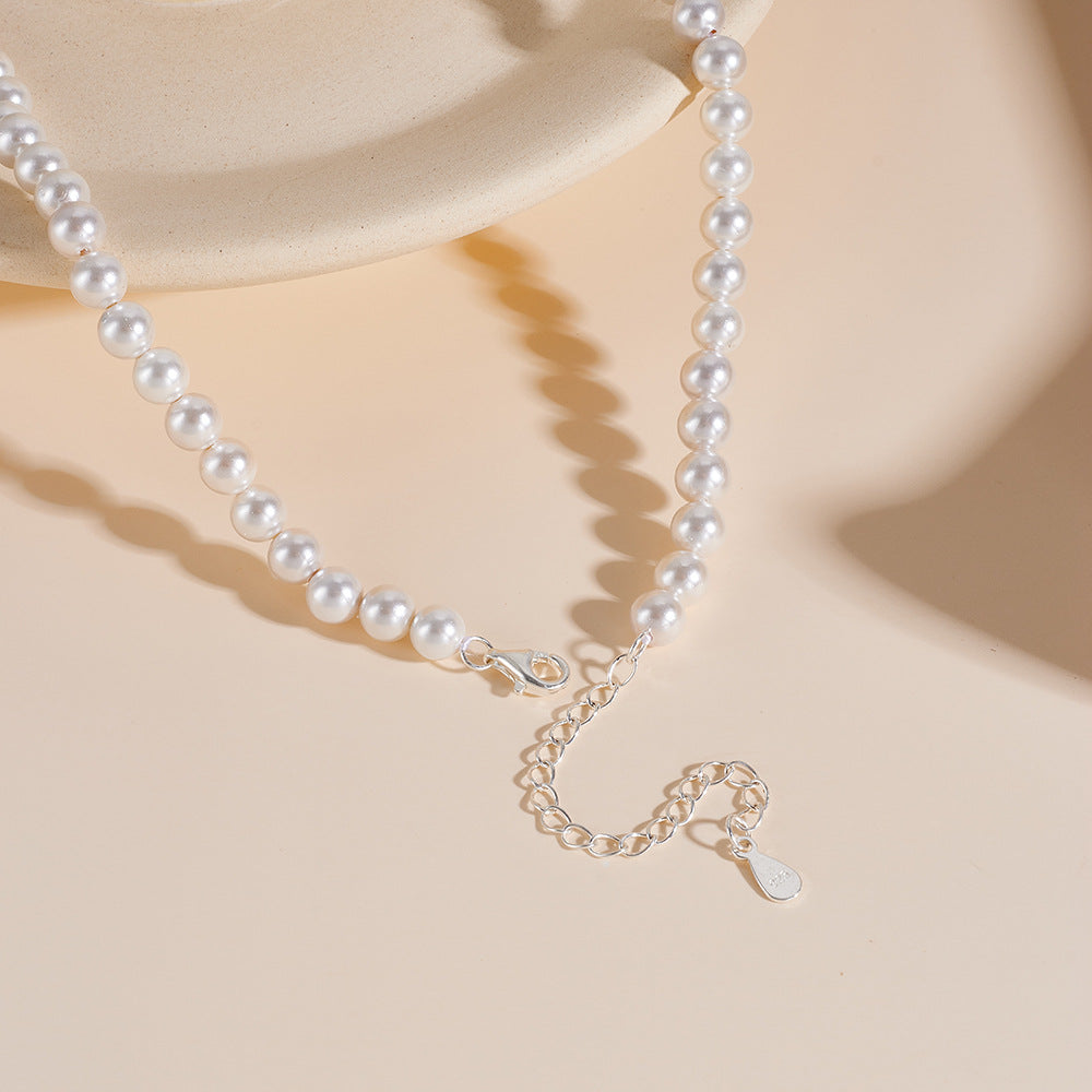 Sterling Silver Dainty Teardrop Charm Pearl Necklace for Women, Modern Chic Aesthetic