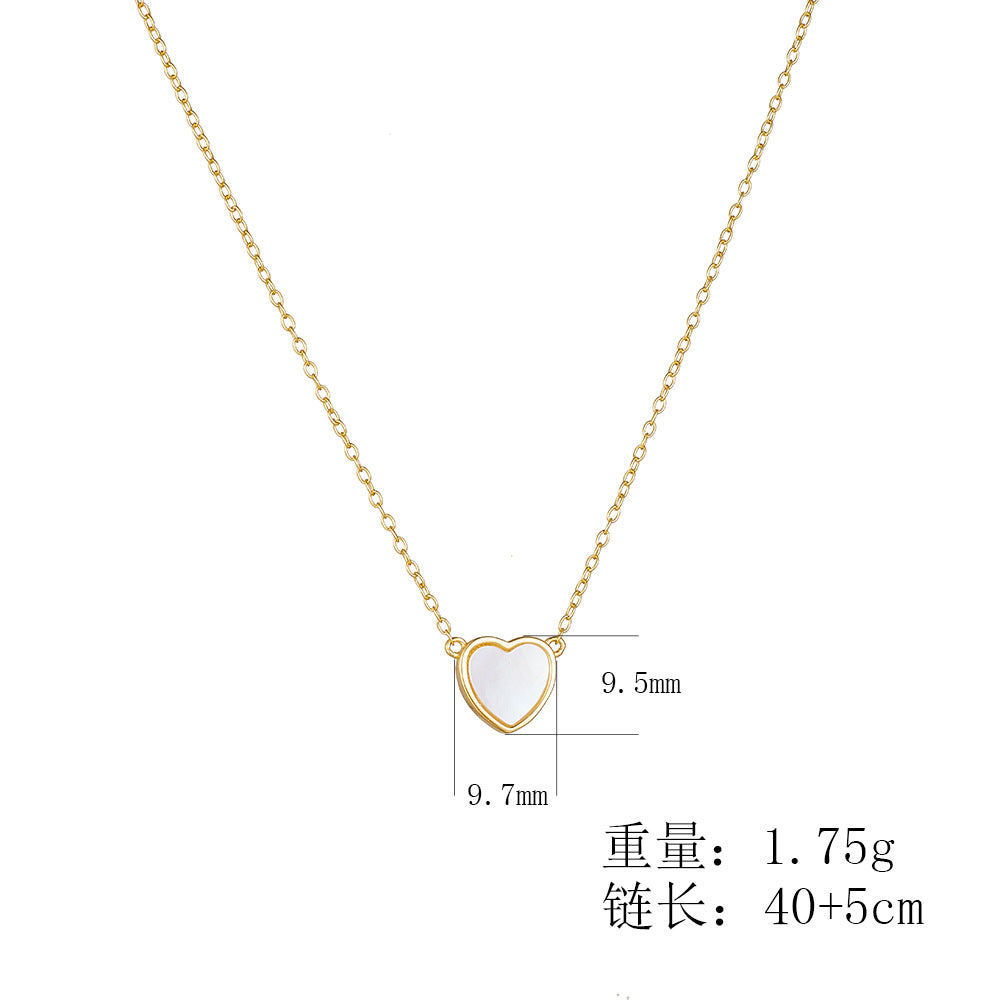 925 Sterling Silver Heart-Shaped White Mother of Pearl Necklace, Light Luxury Design