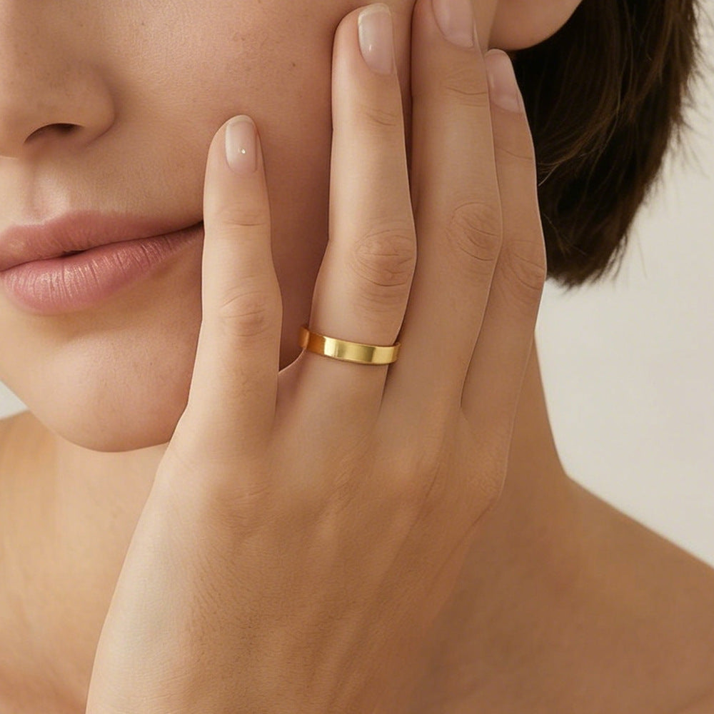 925 Sterling Silver Minimalist Wide Band Ring, High-Polished Gold Plated Plain Hoop Jewelry
