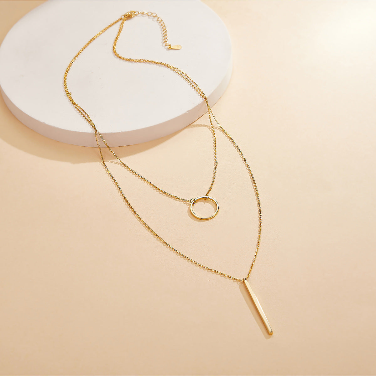 Double Layer Circle Necklace - 925 Silver Minimalist Best Friend Gift