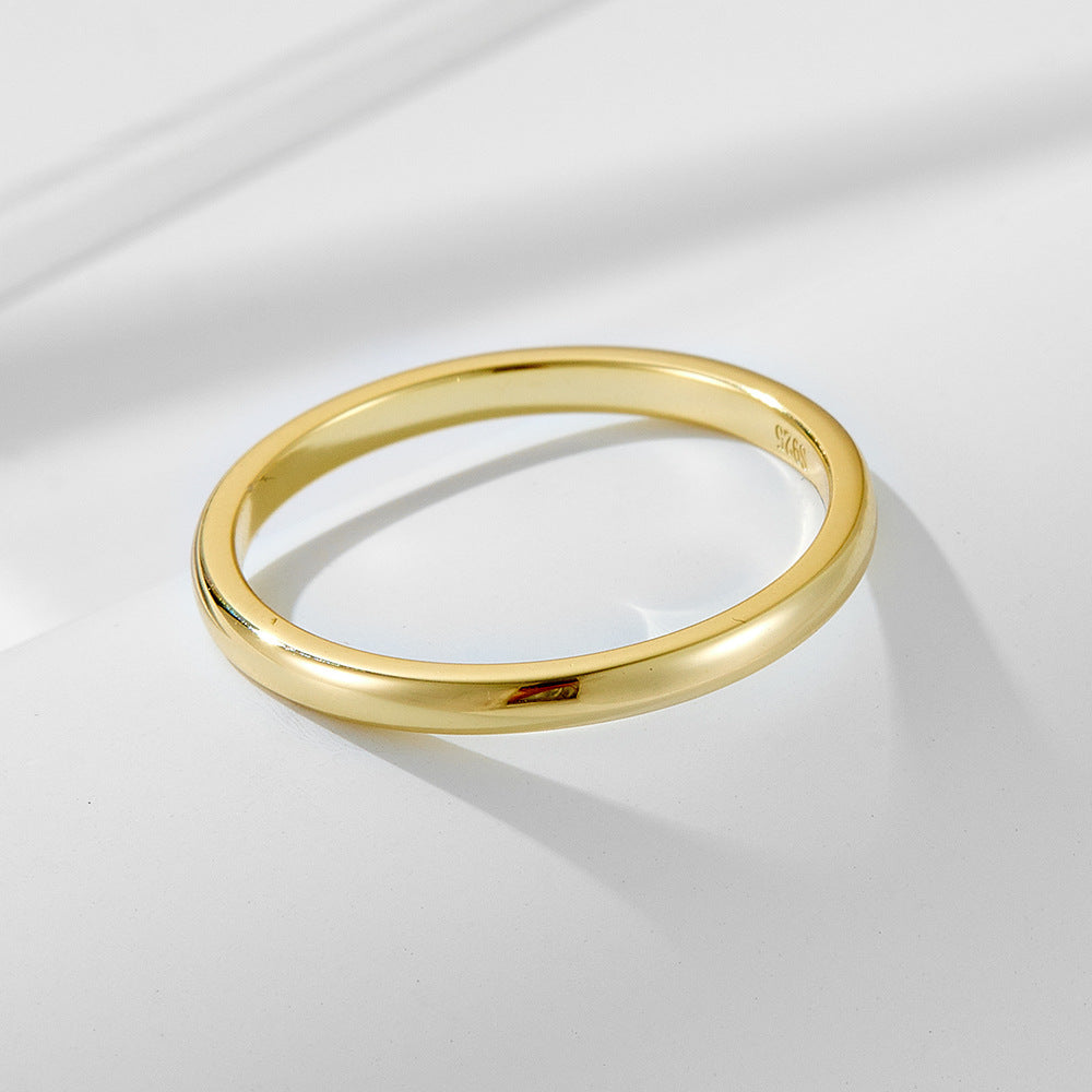 925 Sterling Silver Gold Plated Plain Band Ring, Minimalist Classic Sleek Hoop Jewelry
