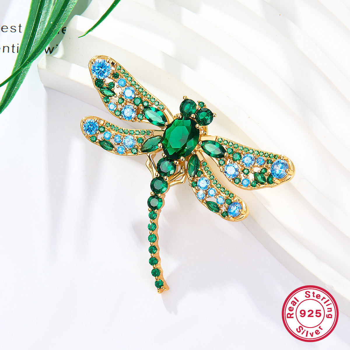 Vintage Dragonfly Brooch - 925 Silver Emerald Zircon Wholesale