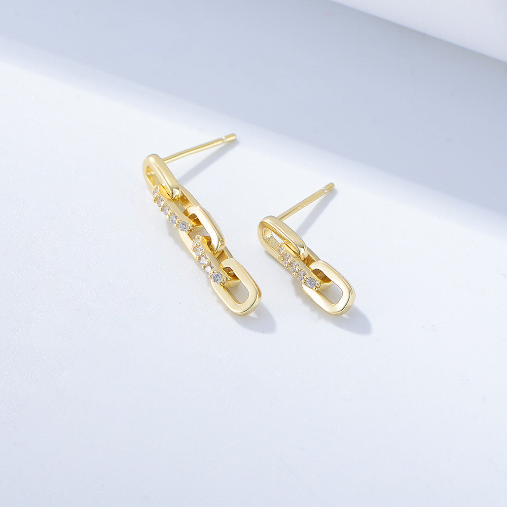 Sterling Silver Pave Zirconia Asymmetric Link Chain Drop Earrings for Women