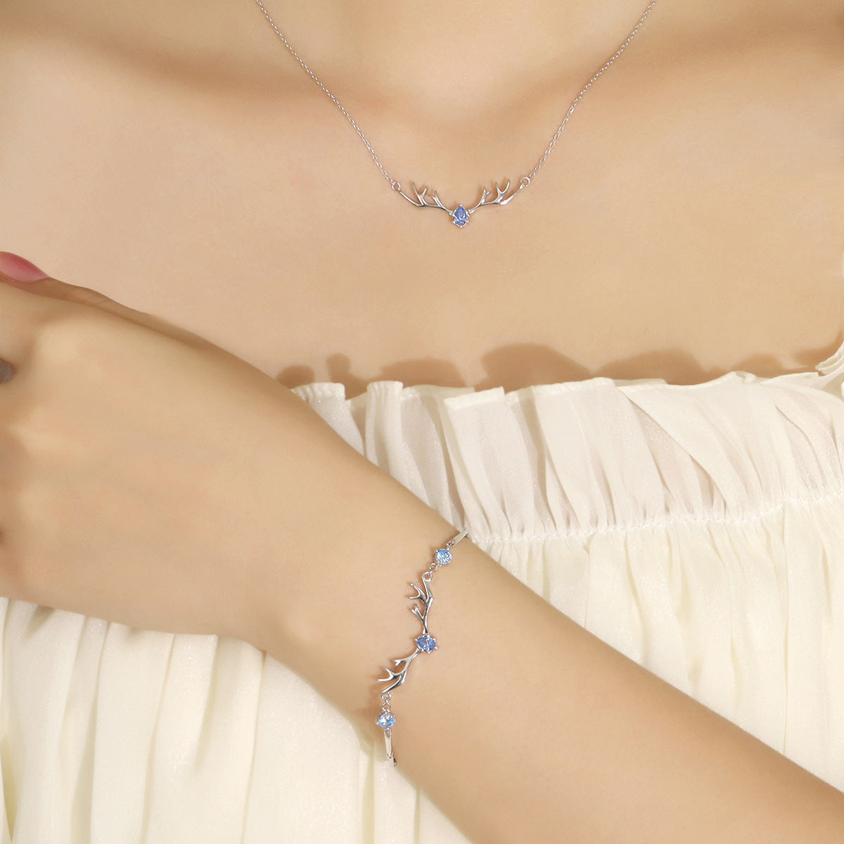 S999 Moose Antler Jewelry Set | Micro-Zircon Necklace & Bracelet