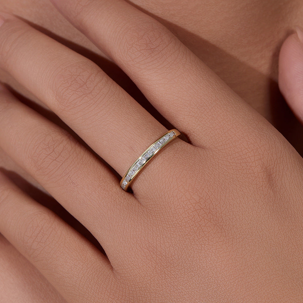 925 Sterling Silver Geometric Square Zirconia Ring, Minimalist Jewelry