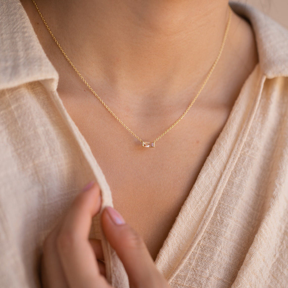 925 Sterling Silver Birthstone Pendant Necklace, Minimalist Lucky Stone Clavicle Chain