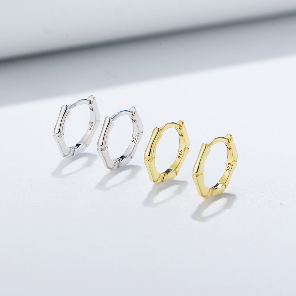 925 Sterling Silver Bamboo Square Hoop Earrings, Geometric Jewelry