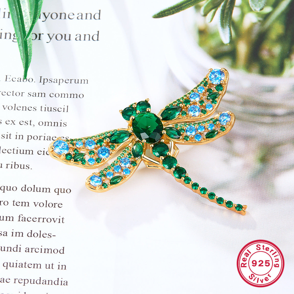 Vintage Dragonfly Brooch - 925 Silver Emerald Zircon Wholesale