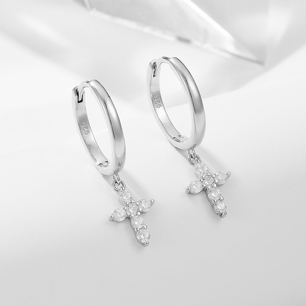 925 Sterling Silver Geometric Cross Hoop Earrings, Minimalist Luxury Jewelry