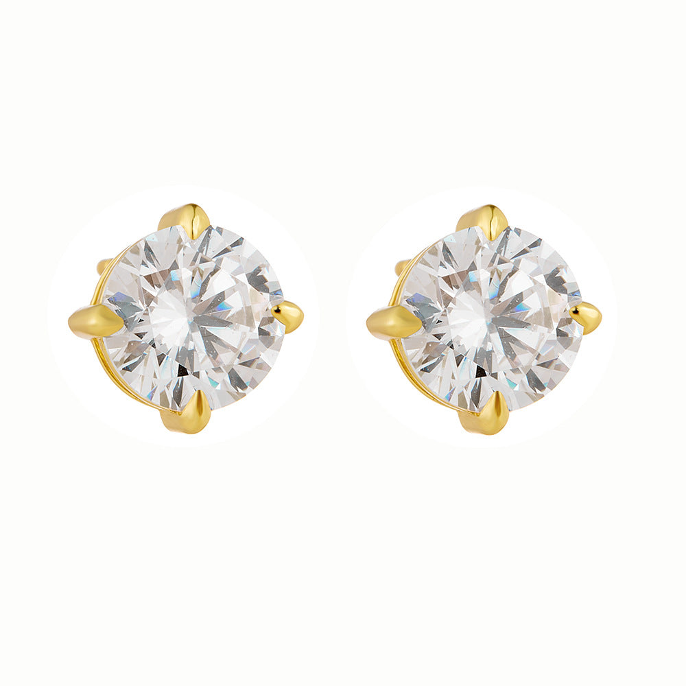 925 Sterling Silver Classic 4-Prong Round Zirconia Stud Earrings, Minimalist Daily Solitaire Jewelry