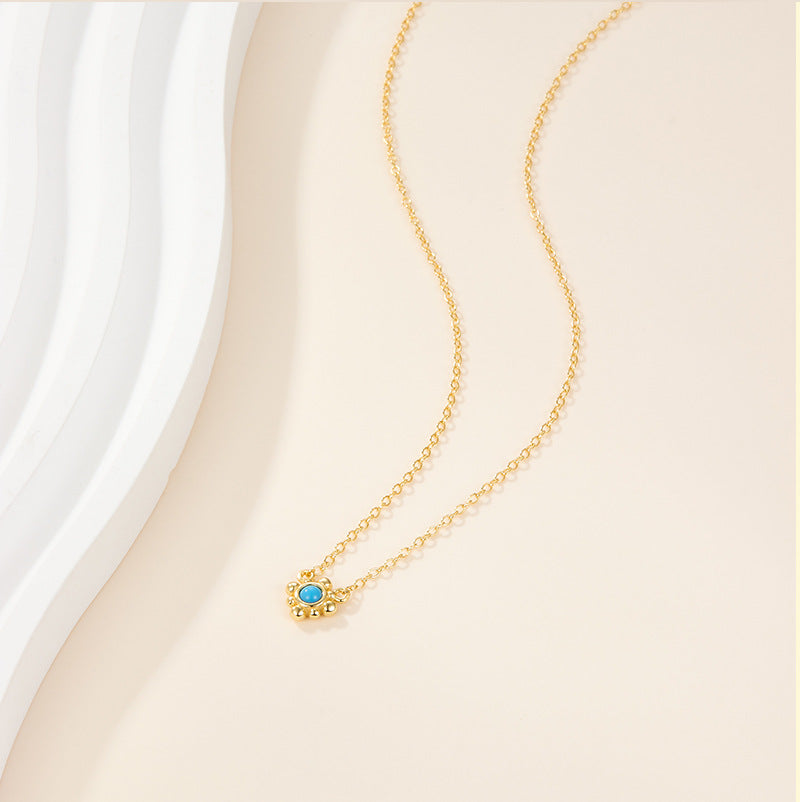 Turquoise Necklace - 925 Sterling Silver Retro Niche Collarbone Chain