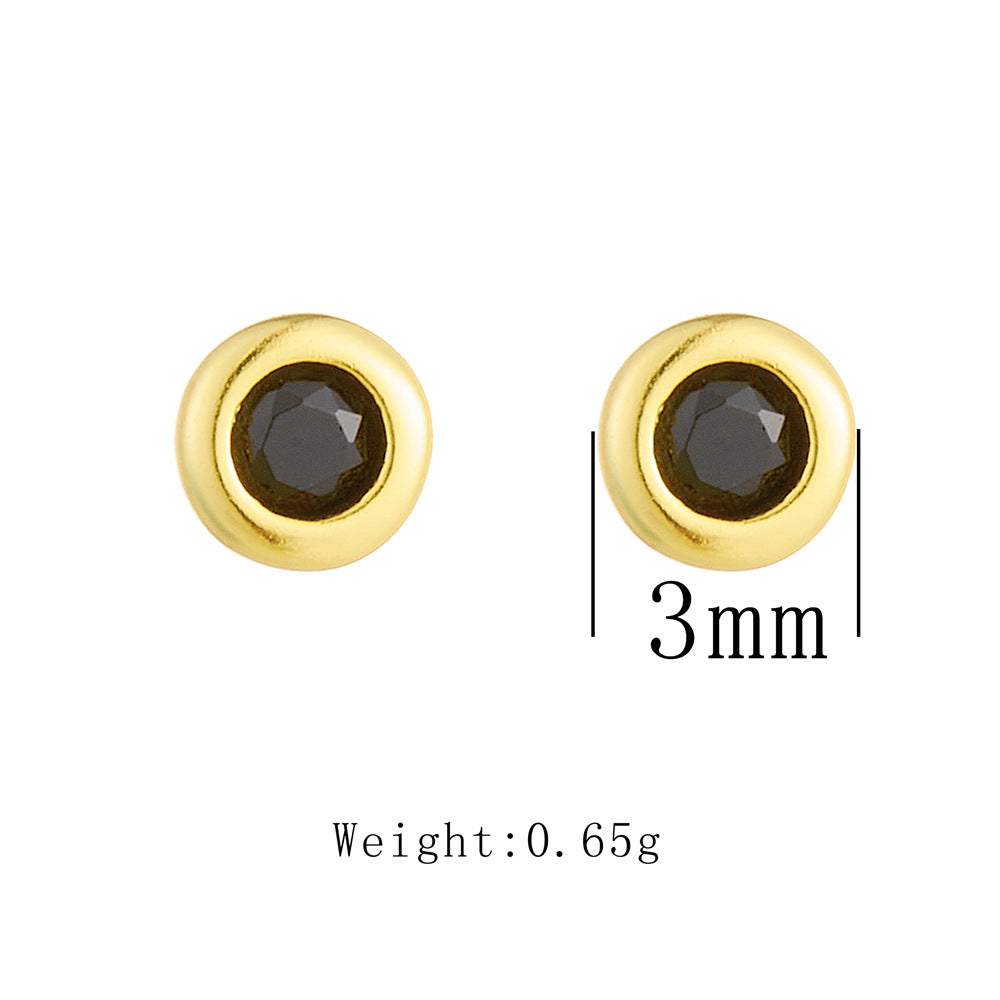 Sterling Silver Dainty Black Nano Stone Stud Earrings for Women, Modern Chic Accessory