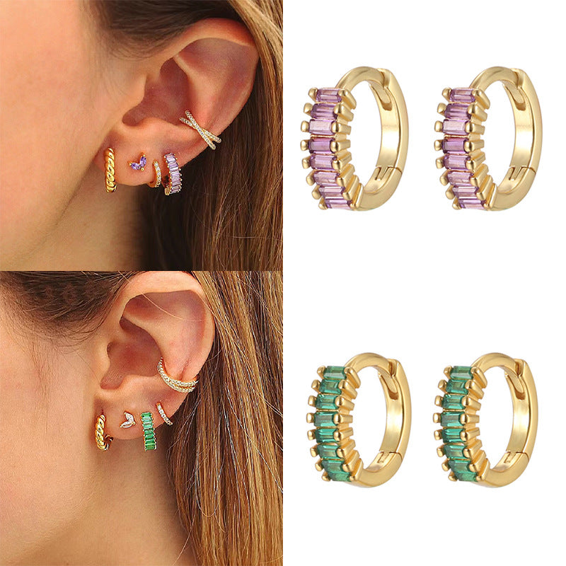 Color Zircon Hoop Earrings - 925 Silver Dopamine Niche Jewelry