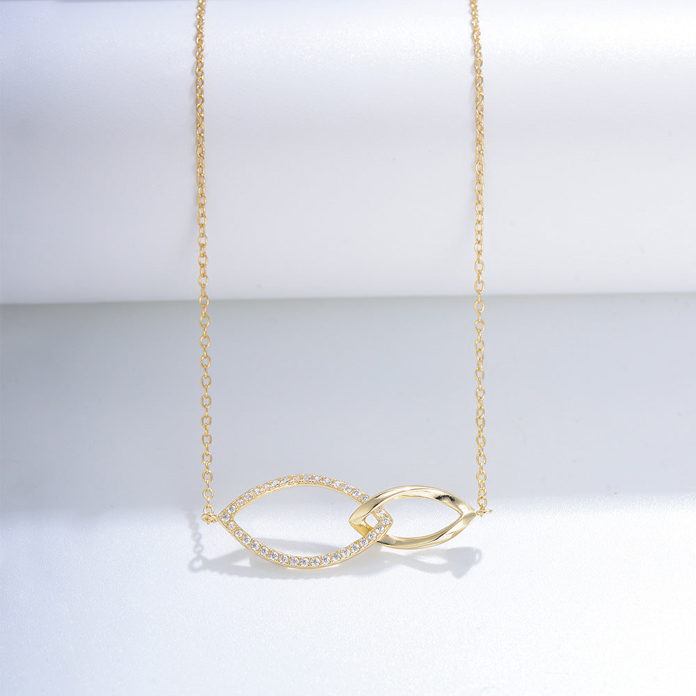 925 Sterling Silver Geometric Rhombus Interlocking Necklace, Sparkling Zirconia Jewelry