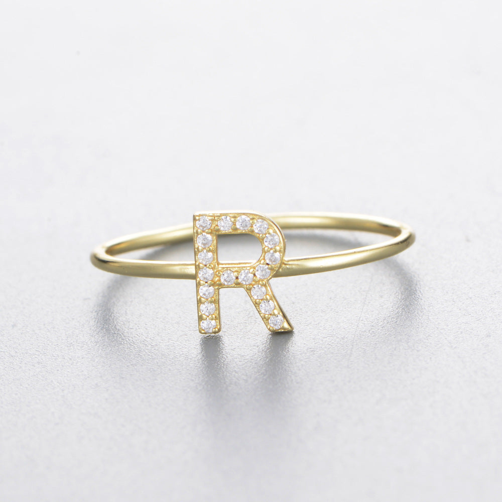 925 Sterling Silver 26 Alphabet Zirconia Rings, Minimalist Stackable Initial Jewelry