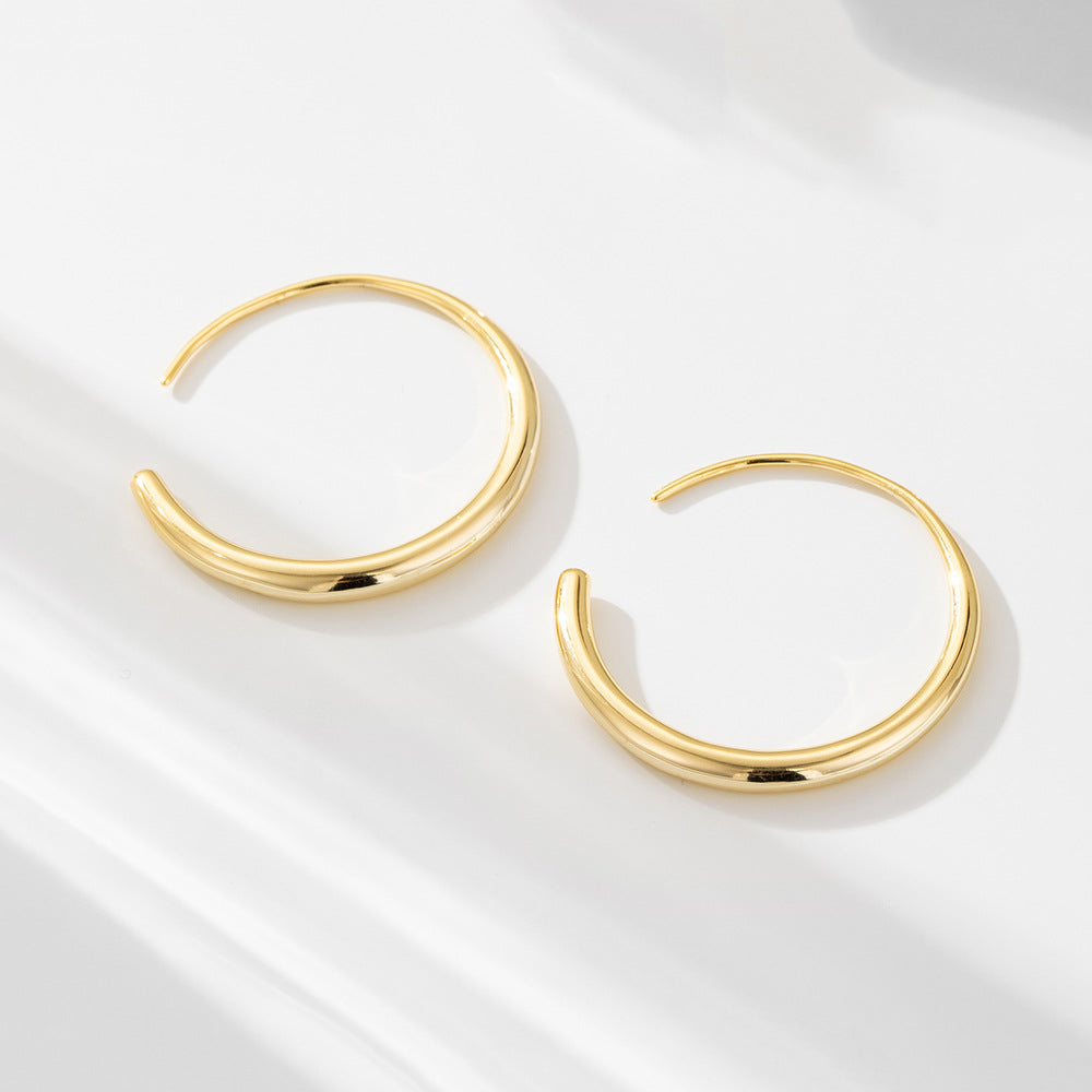 925 Sterling Silver Minimalist Geometric Hoop Earrings, Creative Hip-Hop Style Trendy Jewelry