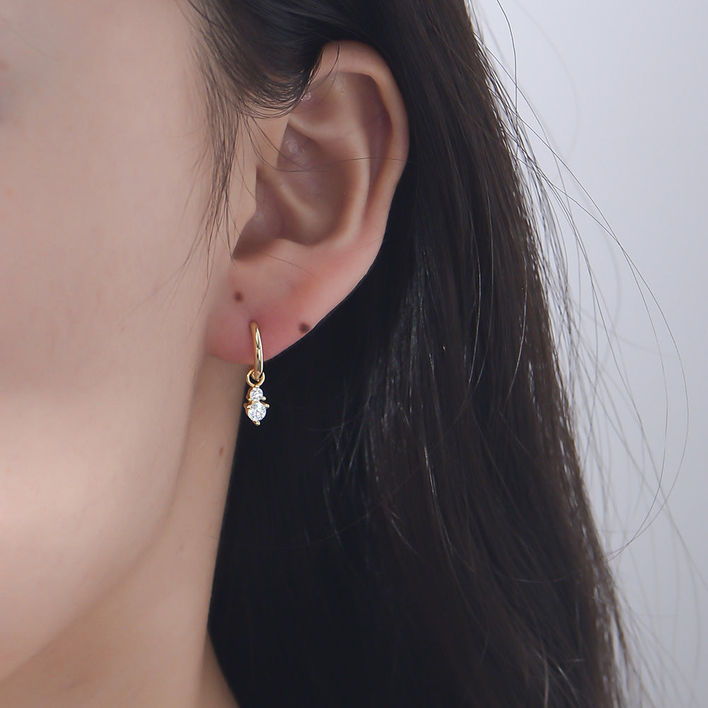 S925 Silver Minimalist Earring Combination - Sparkling Zirconia Set for Women