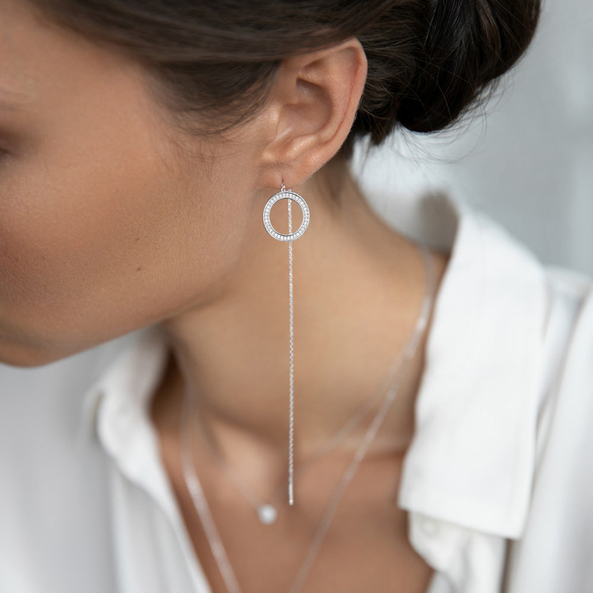 Zircon Circle Necklace Set - 925 Silver Geometric Layered Jewelry