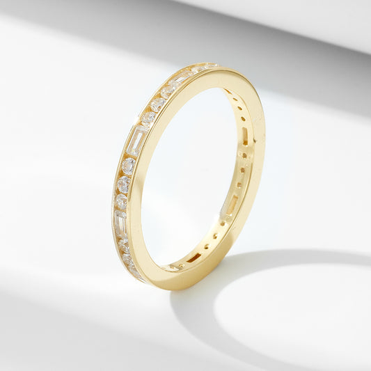 925 Sterling Silver Single Row Pave Zirconia Ring, Minimalist Stackable Jewelry