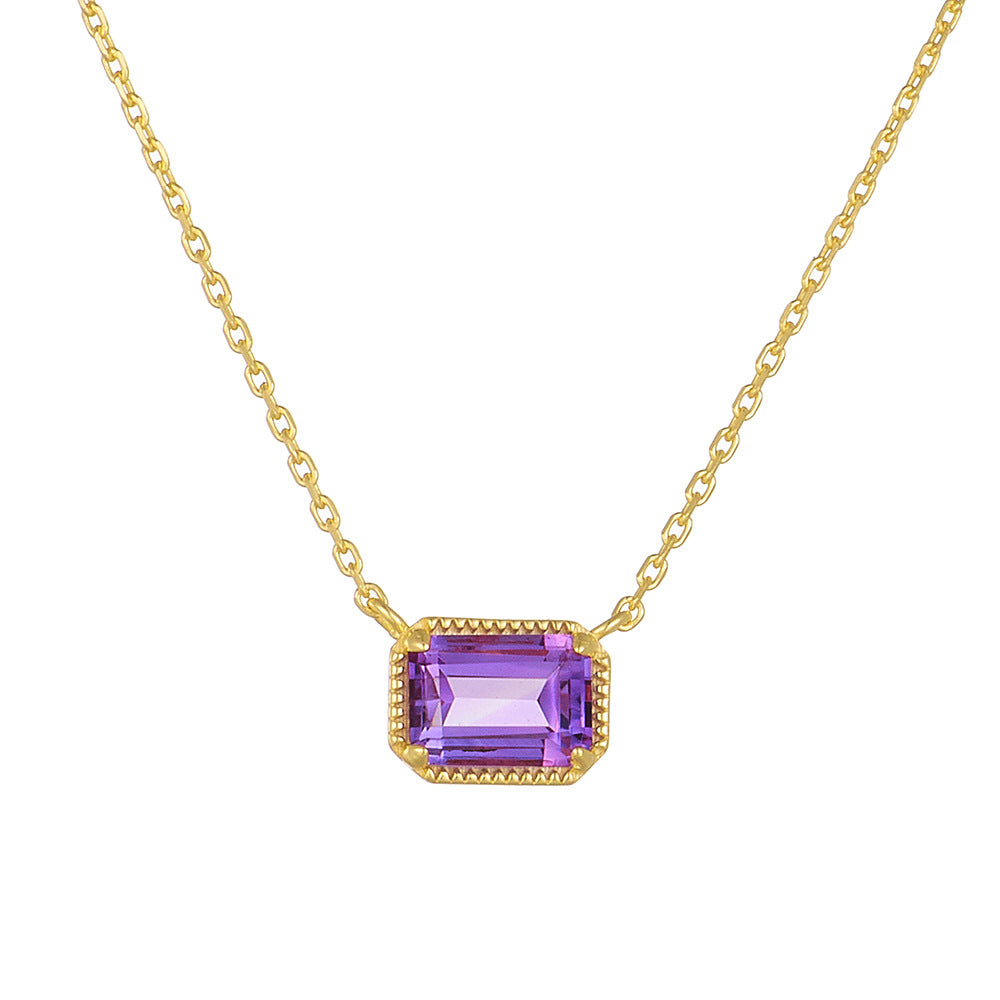 925 Sterling Silver Purple Amethyst Pendant Necklace, Minimalist High-End Jewelry