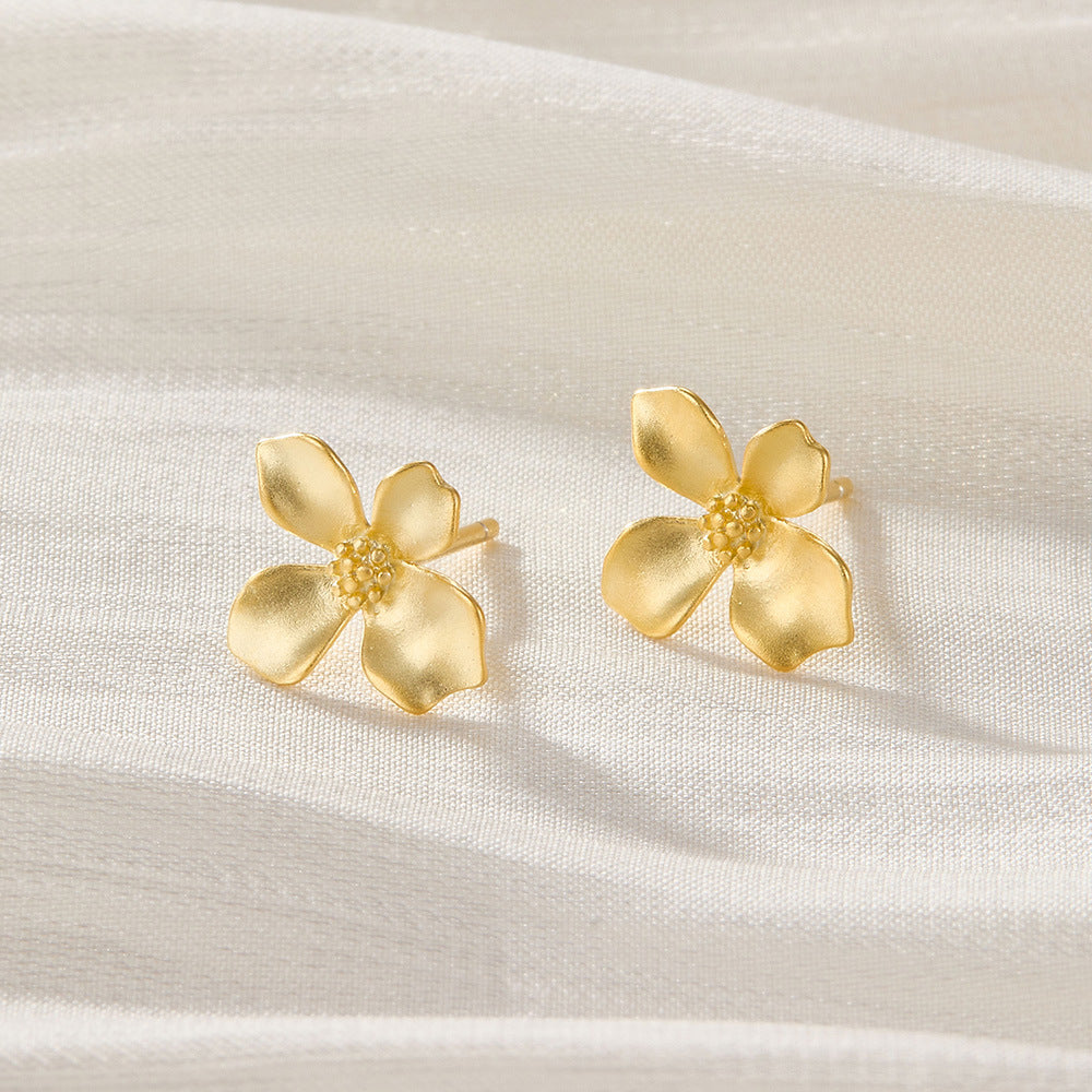 Matte Gardenia Earrings - 925 Silver Floral Petal Light Luxury Studs