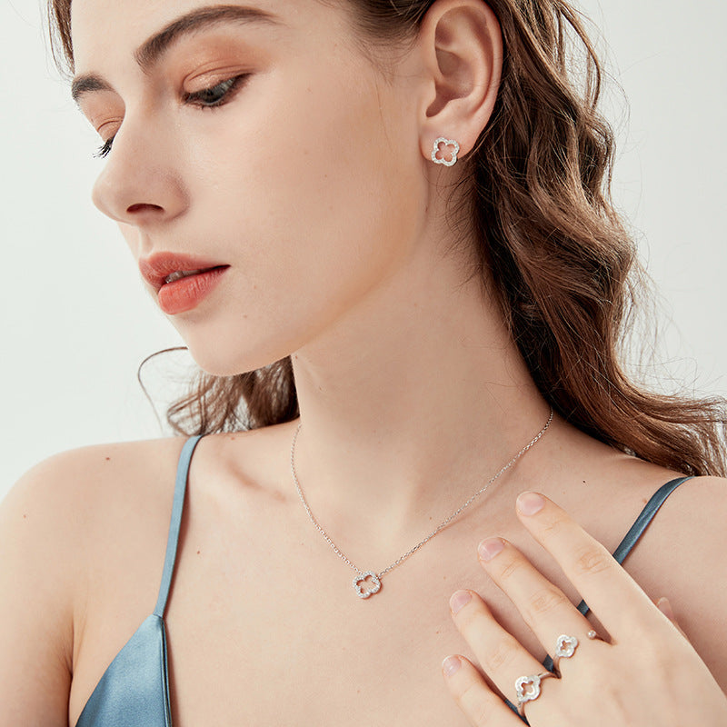 Hollow Clover Jewelry Set - 925 Silver Light Luxury for Women