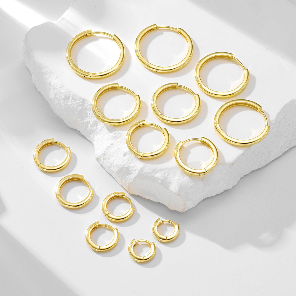 925 Sterling Silver Minimalist Sleek Hoop Earrings, High-End Light Luxury Plain Circle Jewelry