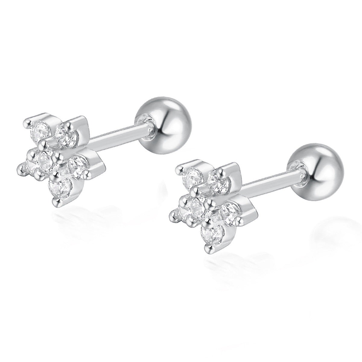 Flower Screw Earrings - 925 Silver Diamond Petal Jewelry Wholesale