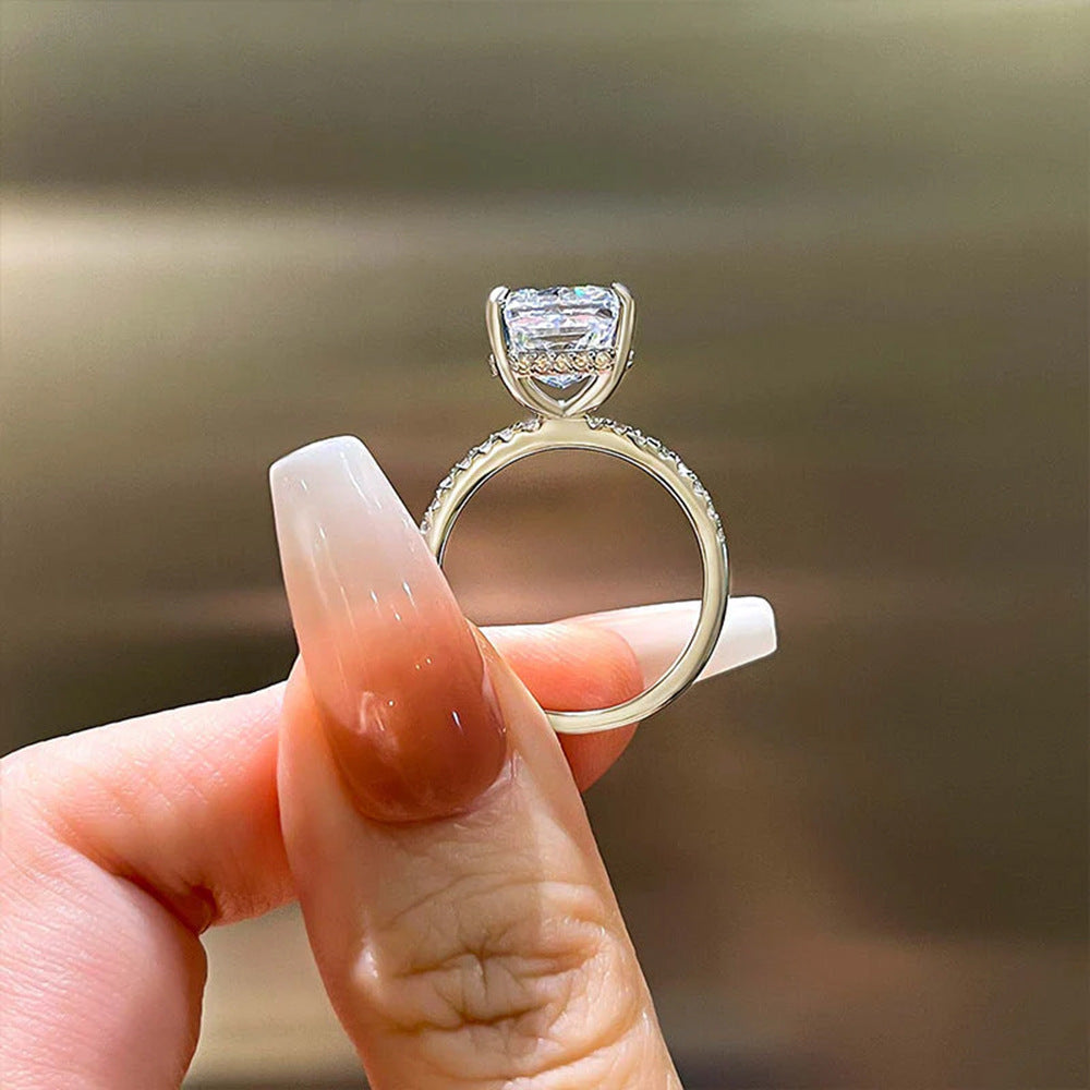925 Sterling Silver 3.5 Carat Ice-Crushed Carbon Diamond Ring, 710mm Radiant Cut Luxury Jewelry