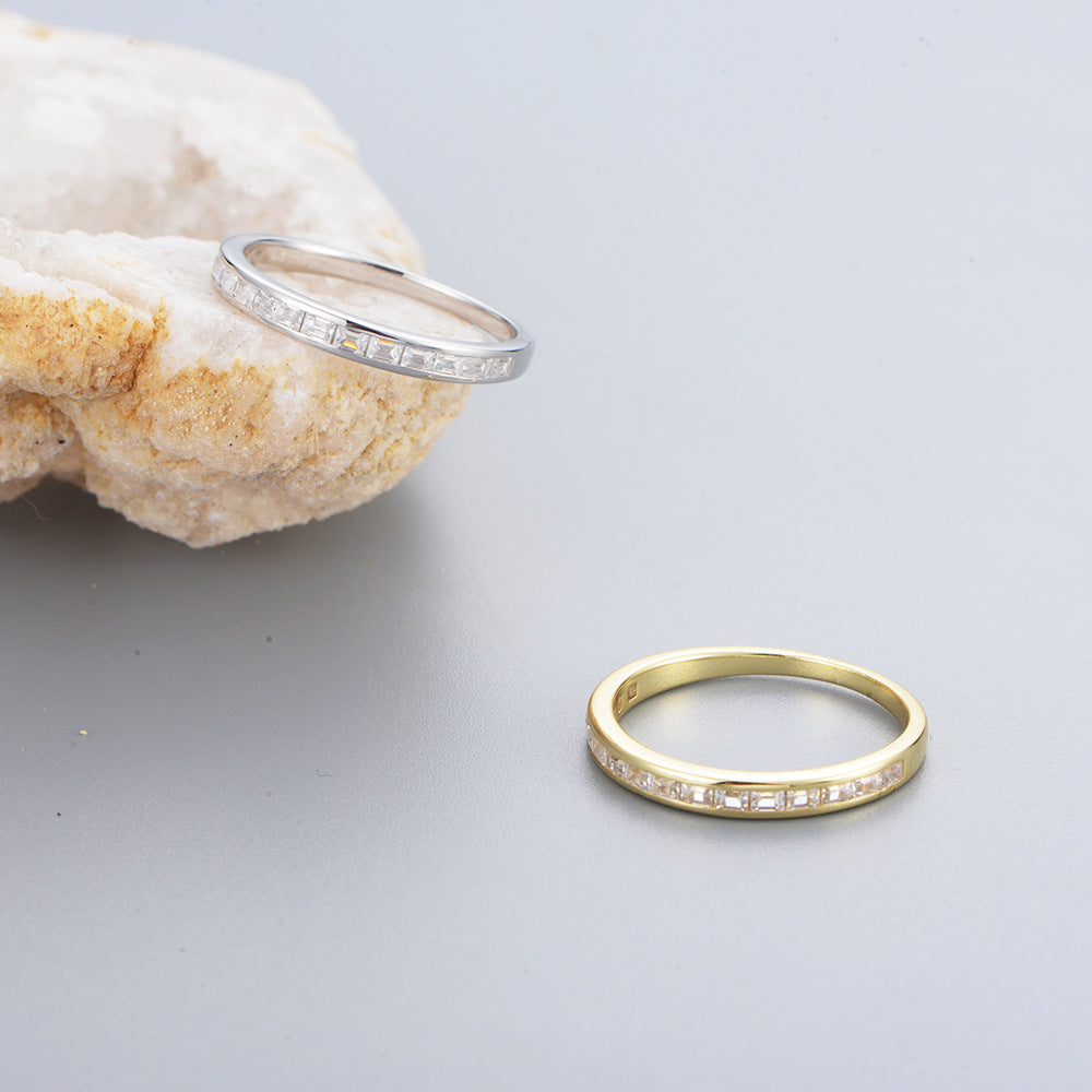 925 Sterling Silver Geometric Square Zirconia Ring, Minimalist Jewelry