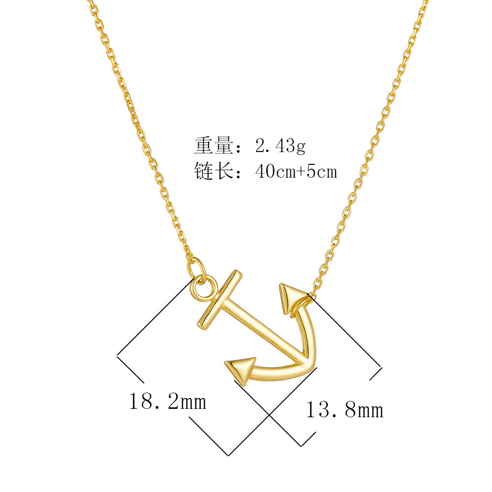 S925 Silver Creative Anchor Charm Necklace - Modern Punk Style Clavicle Chain