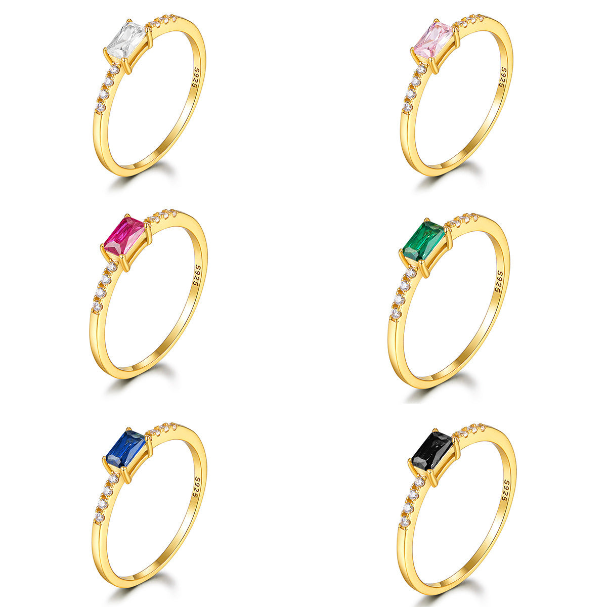Colored Zircon Gold-Tone Ring - S925 Sterling Silver Minimalist Light Luxury Wholesale