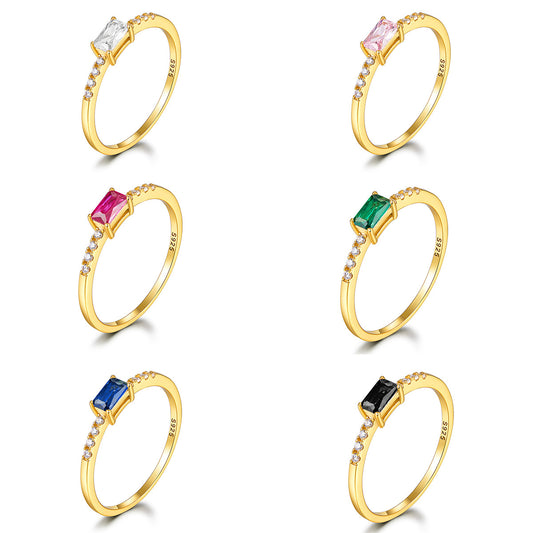 Colored Zircon Gold-Tone Ring - S925 Sterling Silver Minimalist Light Luxury Wholesale
