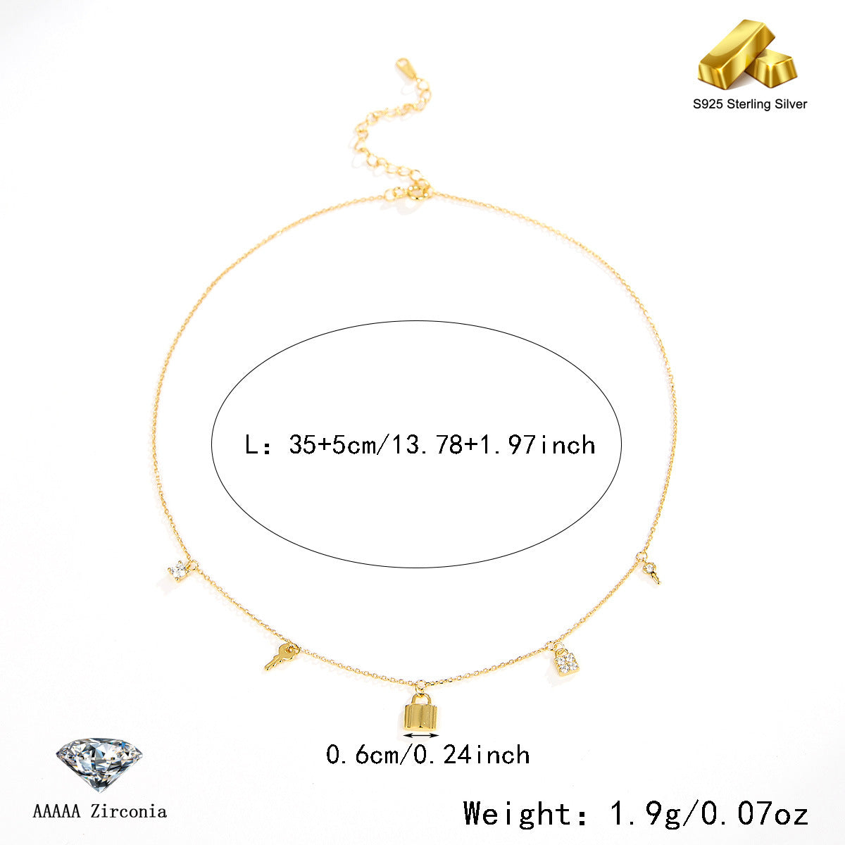 Key Lock Fringe Necklace - S925 Silver Sweet Cool Layered Choker