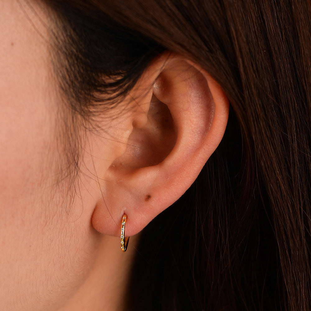 925 Sterling Silver Geometric Pave Zirconia Huggie Earrings, Minimalist High-End Jewelry