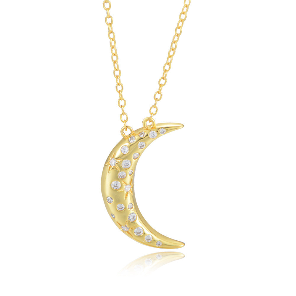925 Sterling Silver Crescent Moon Pendant Necklace, Sparkling Zirconia Jewelry