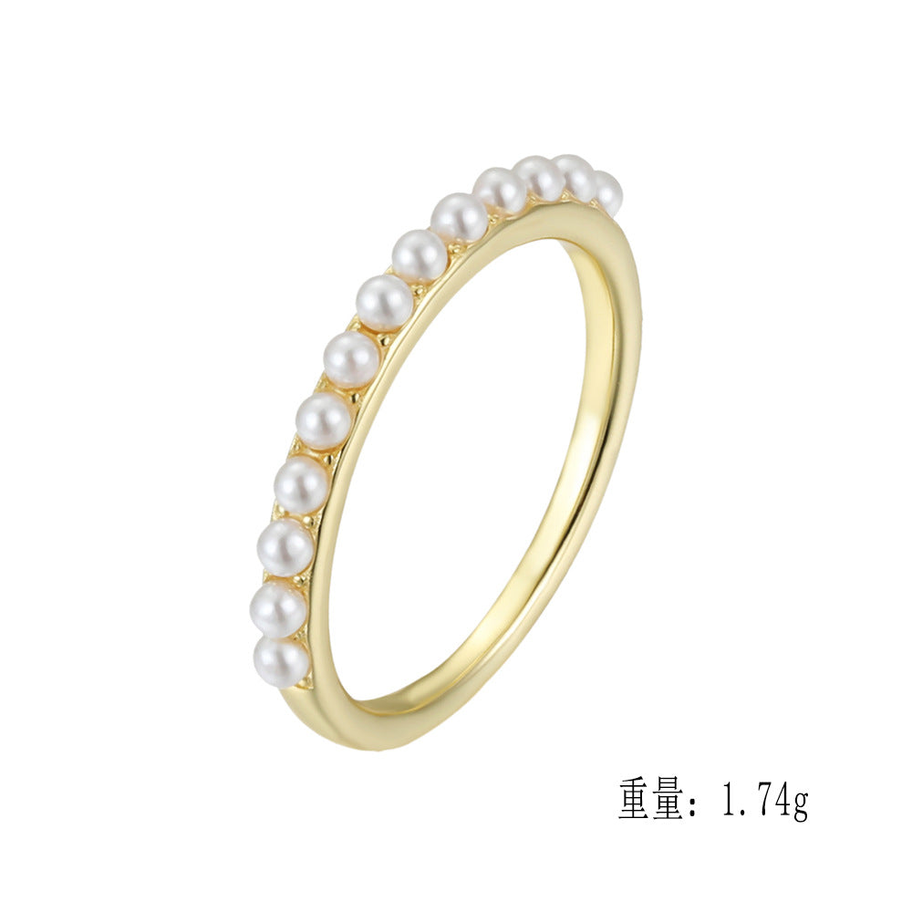 S925 Silver Elegant Solitaire Pearl Band - Unique Chic Aesthetic Ring