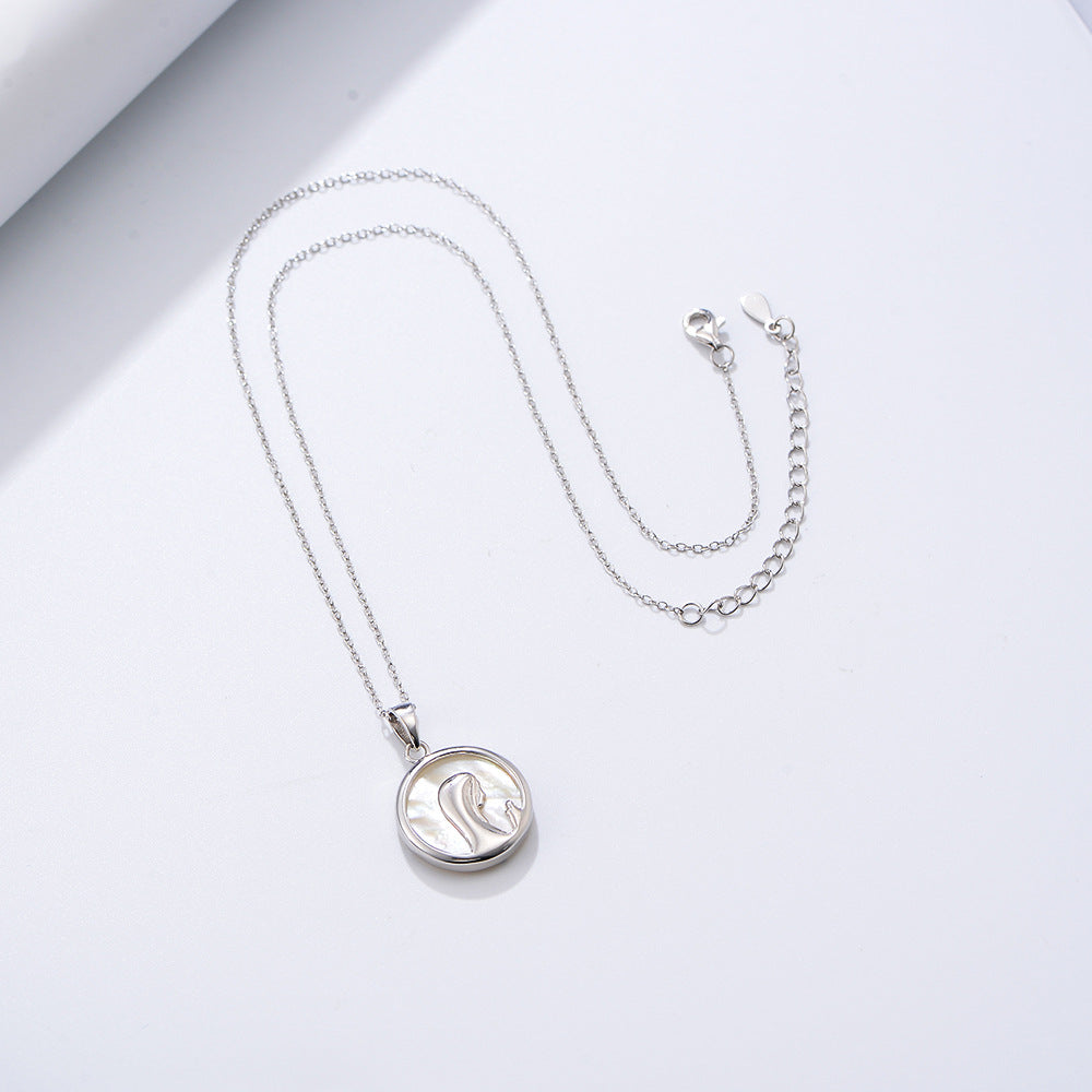 S925 Silver Mother of Pearl Virgin Mary Portrait Pendant - Modern Retro Religious Aesthetic Chain