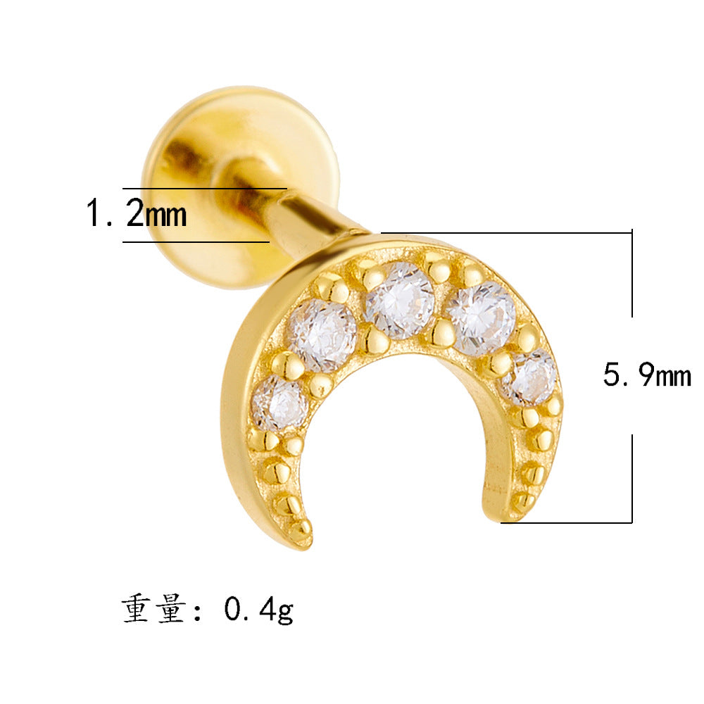 925 Sterling Silver Geometric Opal Labret Stud, Threaded Cartilage Piercing High-End Trendy Jewelry