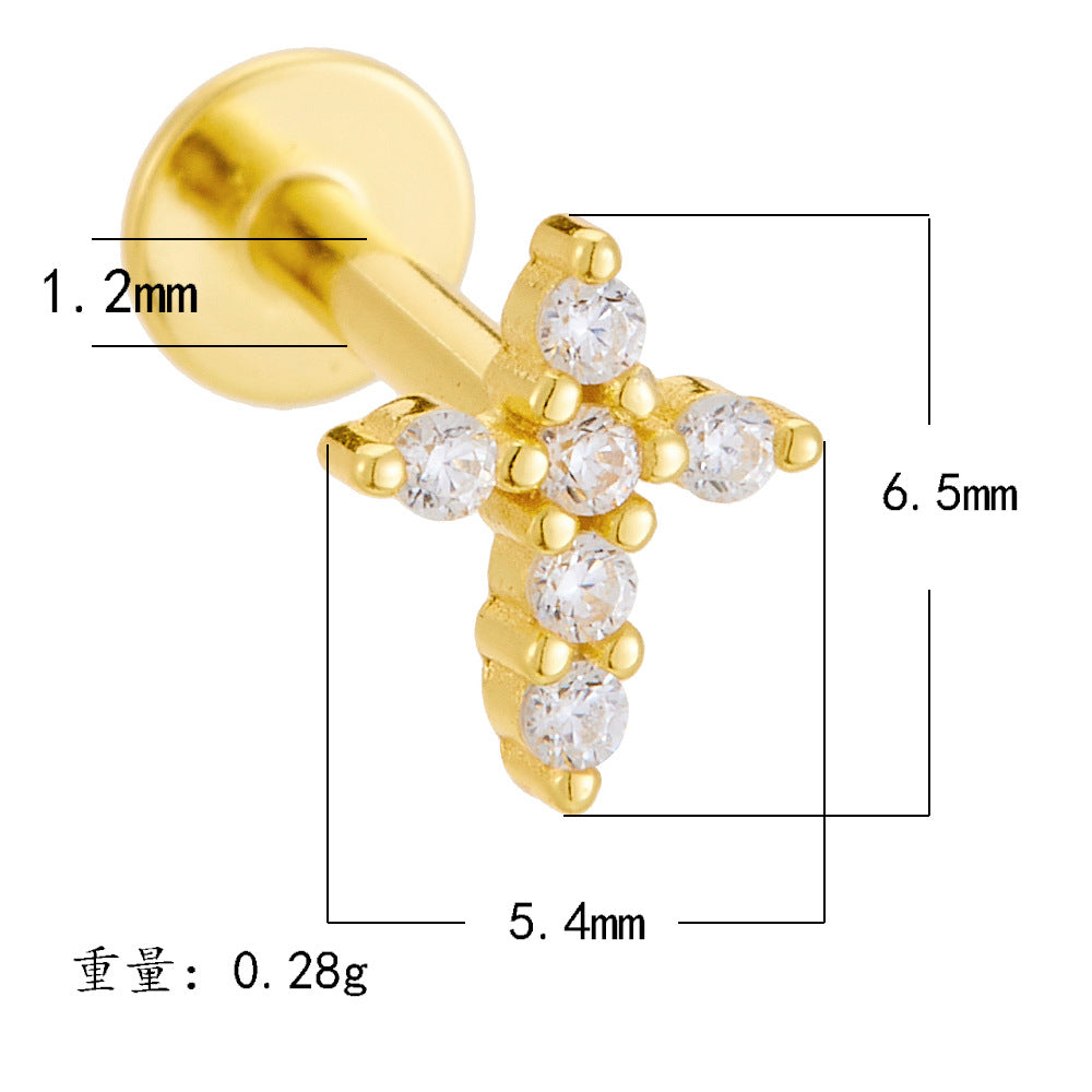 925 Sterling Silver Geometric Opal Labret Stud, Threaded Cartilage Piercing High-End Trendy Jewelry