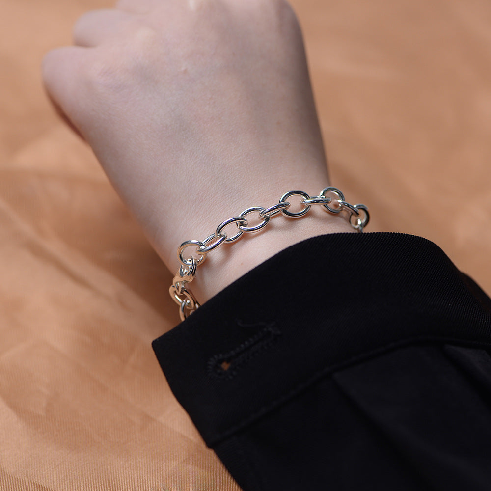 925 Sterling Silver Heavy-Duty Chunky Circle Bracelet, Minimalist High-End Jewelry